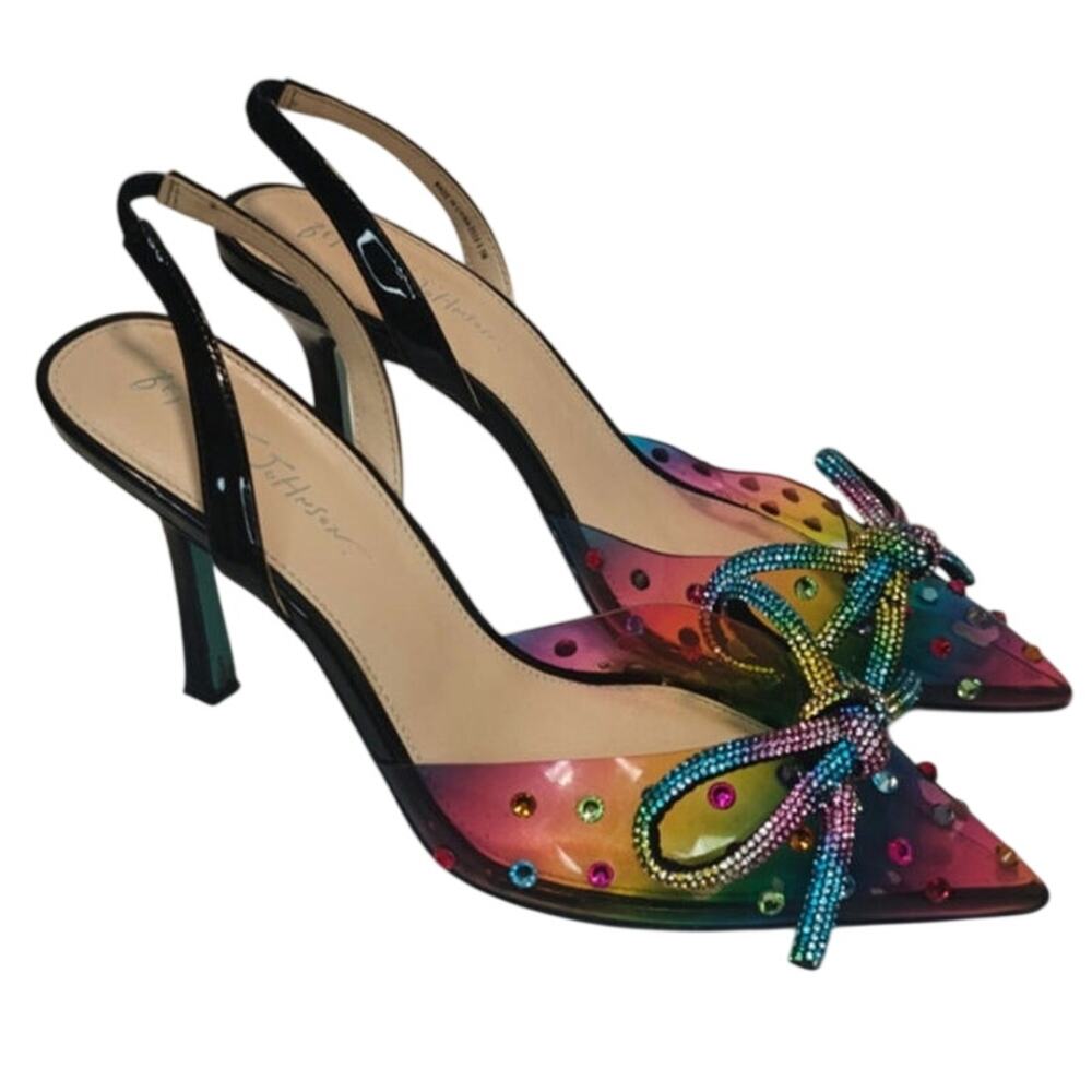 Betsy Johnson Rainbow Rhinestone ombre heels sz 9.5